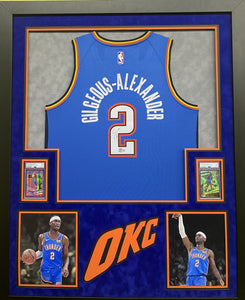 Oklahoma City Thunder Shai Gilgeous-Alexander Hand Signed Autographed Custom Blue Jersey Framed & Double Suede Matted with Beckett COA