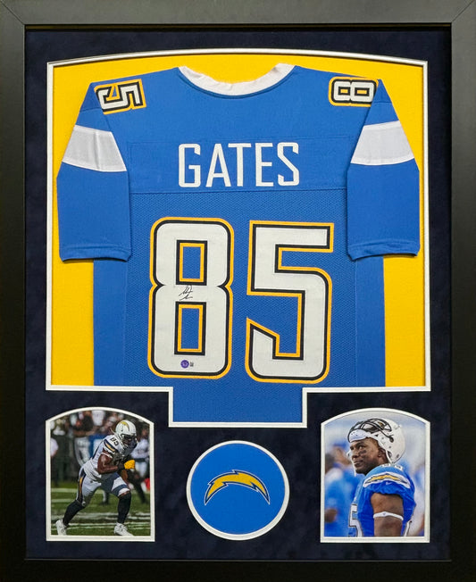 Los Angeles Chargers Antonio Gates Hand Signed Autographed Custom Blue Jersey Framed & Double Suede Matted BECKETT COA