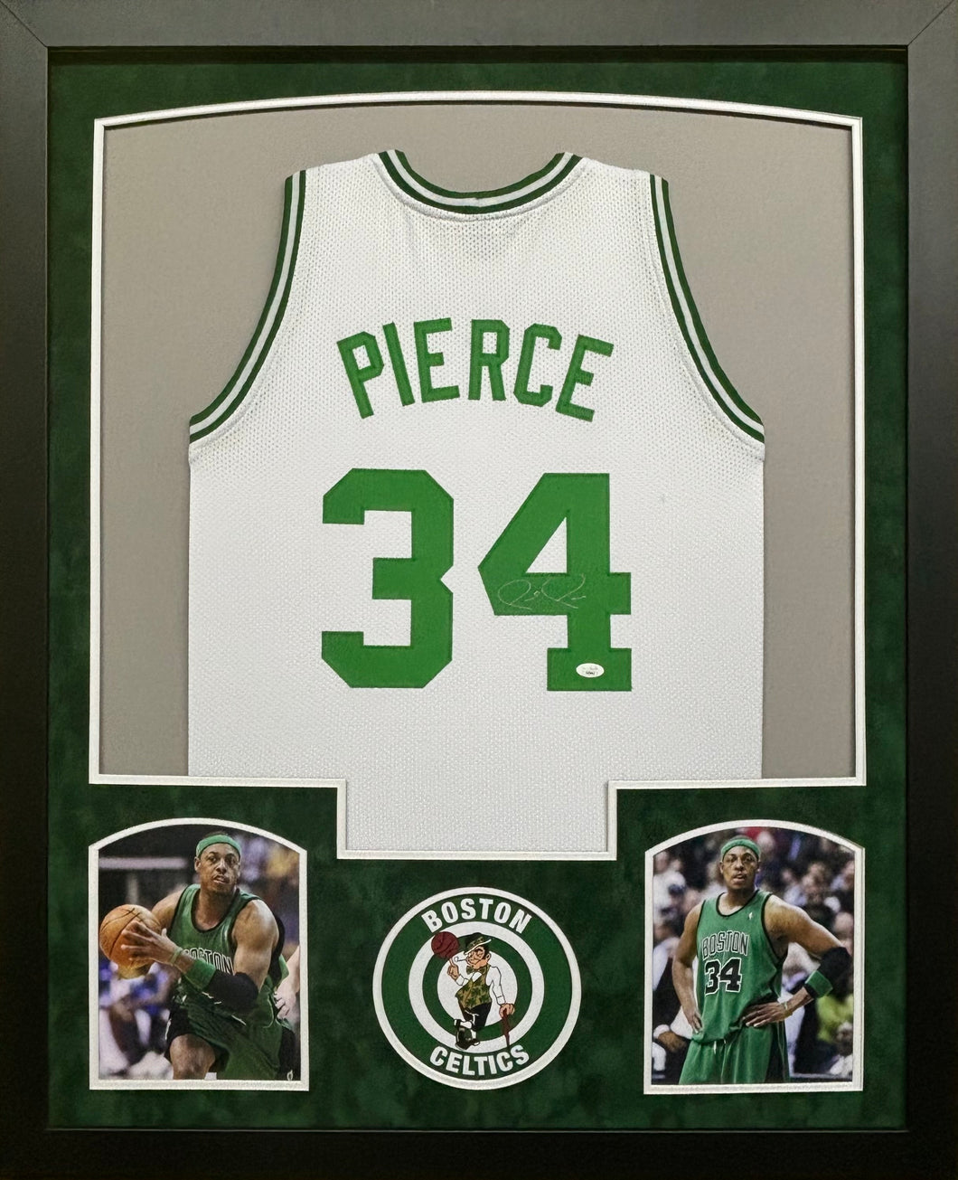 Boston Celtics Paul Pierce Hand Signed Autographed Custom White Jersey Framed & Suede Matted JSA COA