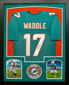 Miami Dolphins Jaylen Waddle Hand Signed Autographed Custom Teal Jersey Framed & Double Suede Matted with JSA COA