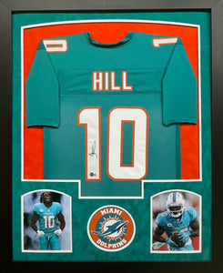 Miami Dolphins Tyreek Hill Hand Signed Autographed Custom Teal Jersey Framed & Double Suede Matted with Beckett COA