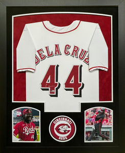 Cincinnati Reds Elly De La Cruz Hand Signed Autographed Custom White Jersey Framed & Double Suede Matted with Beckett COA