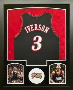 Philadelphia 76ers Allen Iverson Hand Signed Autographed Custom Black Jersey Framed & Double Suede Matted with JSA COA