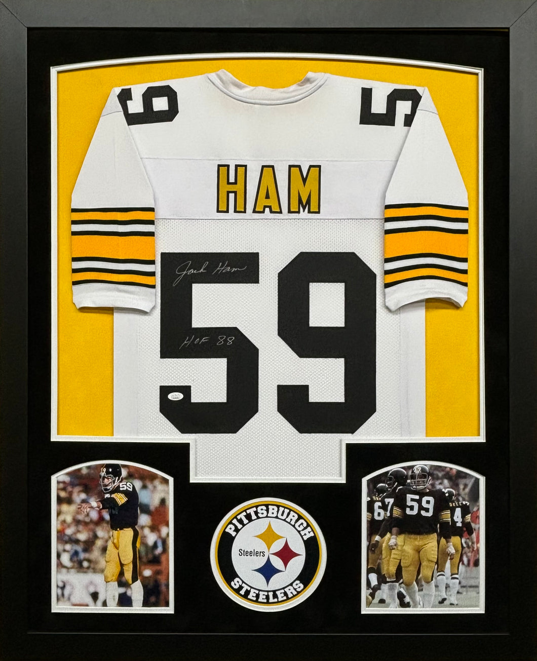 Pittsburgh Steelers Jack Ham Hand Signed Autographed Custom White Jersey Framed & Double Suede Matted with JSA COA