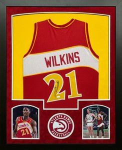 Atlanta Hawks Dominique Wilkins Hand Signed Autographed Custom Red Jersey Framed & Double Suede Matted with JSA COA