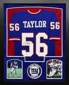 New York Giants Lawrence Taylor Hand Signed Autographed Custom Blue Jersey Framed & Double Suede Matted with JSA COA