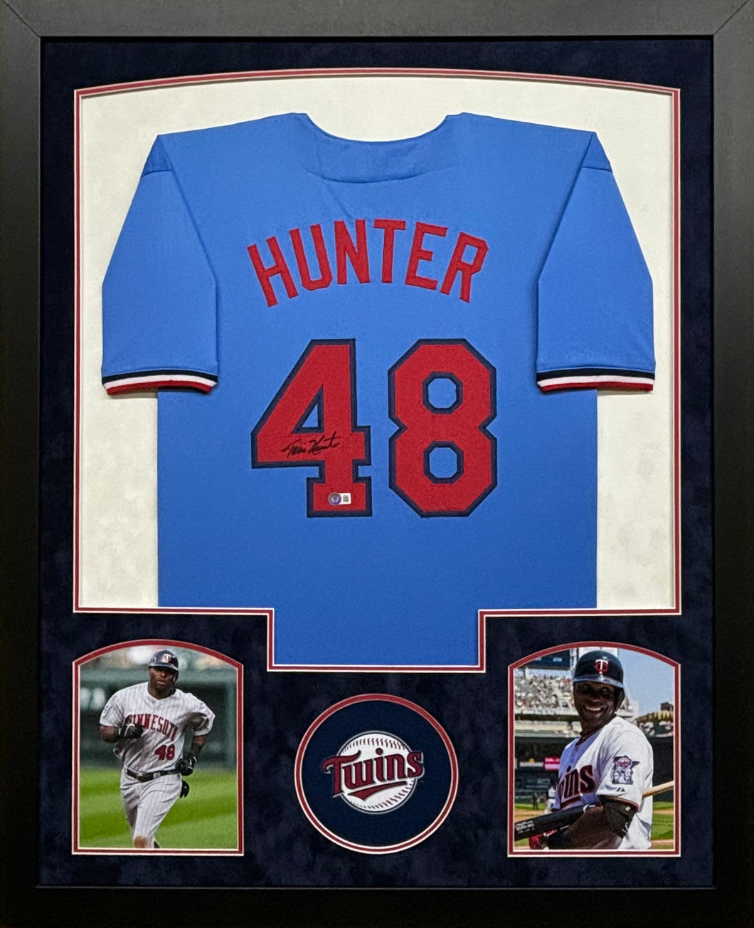 Minnesota Twins Torii Hunter Hand Signed Autographed Custom Blue Jersey Framed & Double Suede Matted BECKETT COA