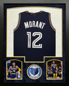 Memphis Grizzlies Ja Morant Hand Signed Autographed Custom Navy Jersey Framed & Double Suede Matted BECKETT COA