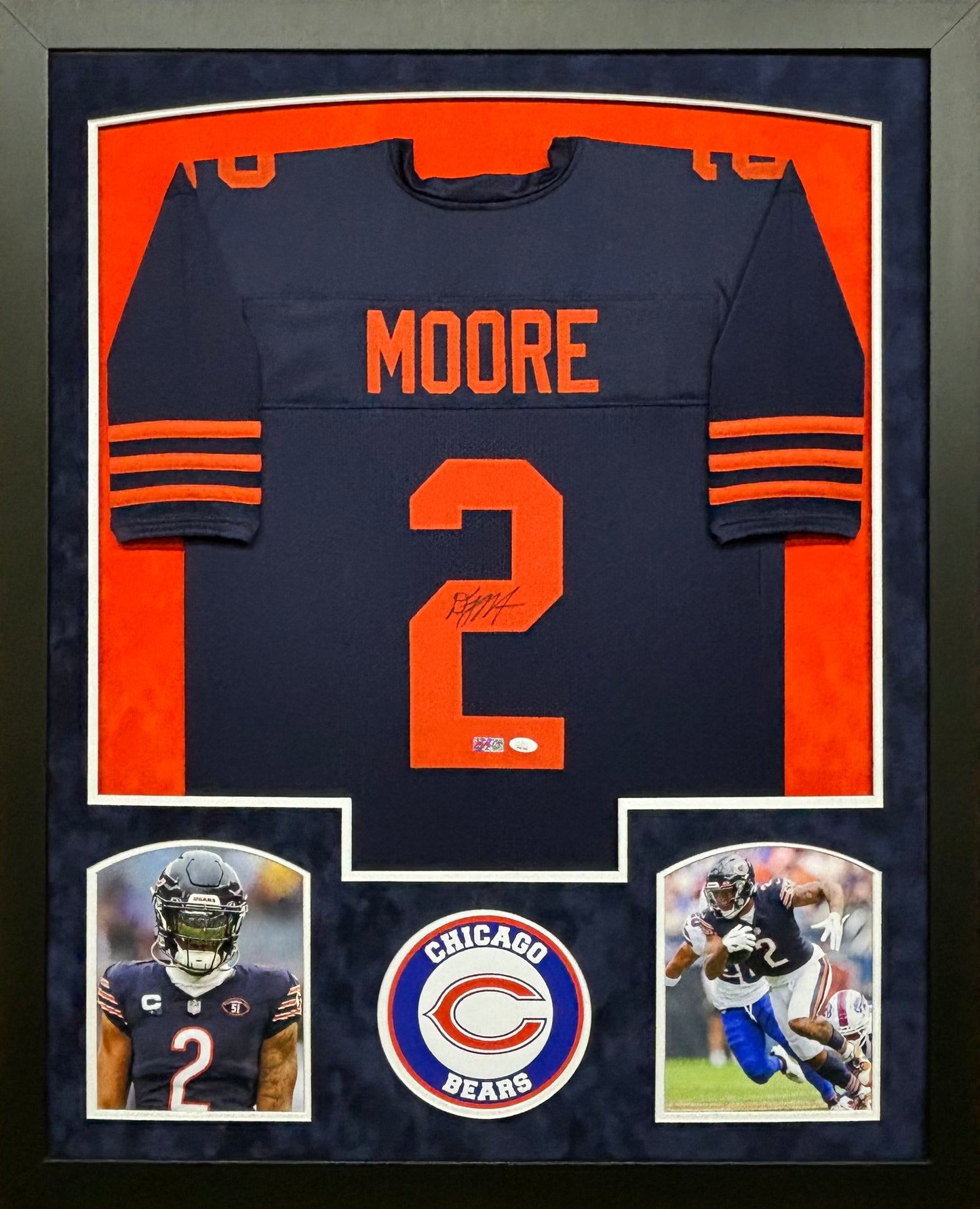 Chicago Bears D.J. Moore Hand Signed Autographed Custom Navy Jersey Framed & Double Suede Matted JSA COA DJ