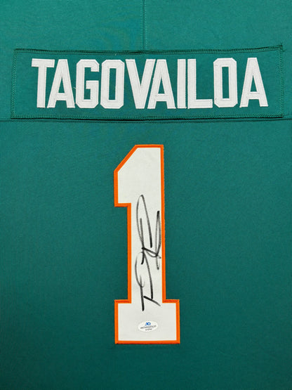 Miami Dolphins Tua Tagovailoa Hand Signed Autographed Custom Teal Jersey Framed & Matted with COA