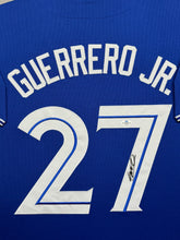 Load image into Gallery viewer, Toronto Blue Jays Vladimir Guerrero Jr Hand Signed Autographed Custom Blue Jersey Framed &amp; Matted with COA