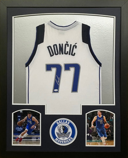 Dallas Mavericks Luka Doncic Hand Signed Autographed Custom White Jersey Framed & Matted with COA