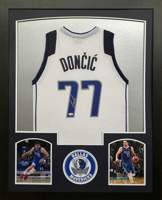 Dallas Mavericks Luka Doncic Hand Signed Autographed Custom White Jersey Framed & Matted with COA