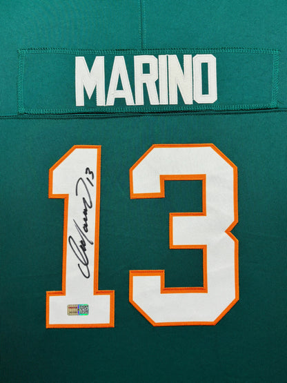 Miami Dolphins Dan Marino Hand Signed Autographed Custom Teal Jersey Framed & Double Suede Matted with COA