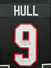 Load image into Gallery viewer, Chicago Blackhawks Bobby Hull Hand Signed Autographed Black Jersey with &#39;61 Cup Inscription Framed &amp; Matted with BECKETT COA