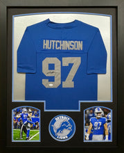 Load image into Gallery viewer, Detroit Lions Aidan Hutchinson Hand Signed Autographed Custom Blue Jersey Framed &amp; Matted with COA