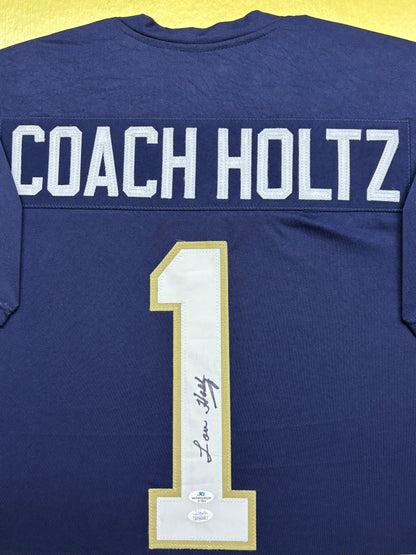 University of Notre Dame Fighting Irish Coach Lou Holtz Hand Signed Autographed Custom Blue Jersey Framed & Matted with JSA COA