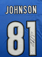 Load image into Gallery viewer, Detroit Lions Calvin Johnson Hand Signed Autographed Custom Blue Jersey Framed &amp; Matted with COA