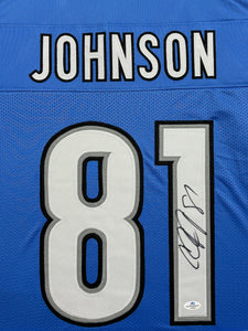 Detroit Lions Calvin Johnson Hand Signed Autographed Custom Blue Jersey Framed & Matted with COA