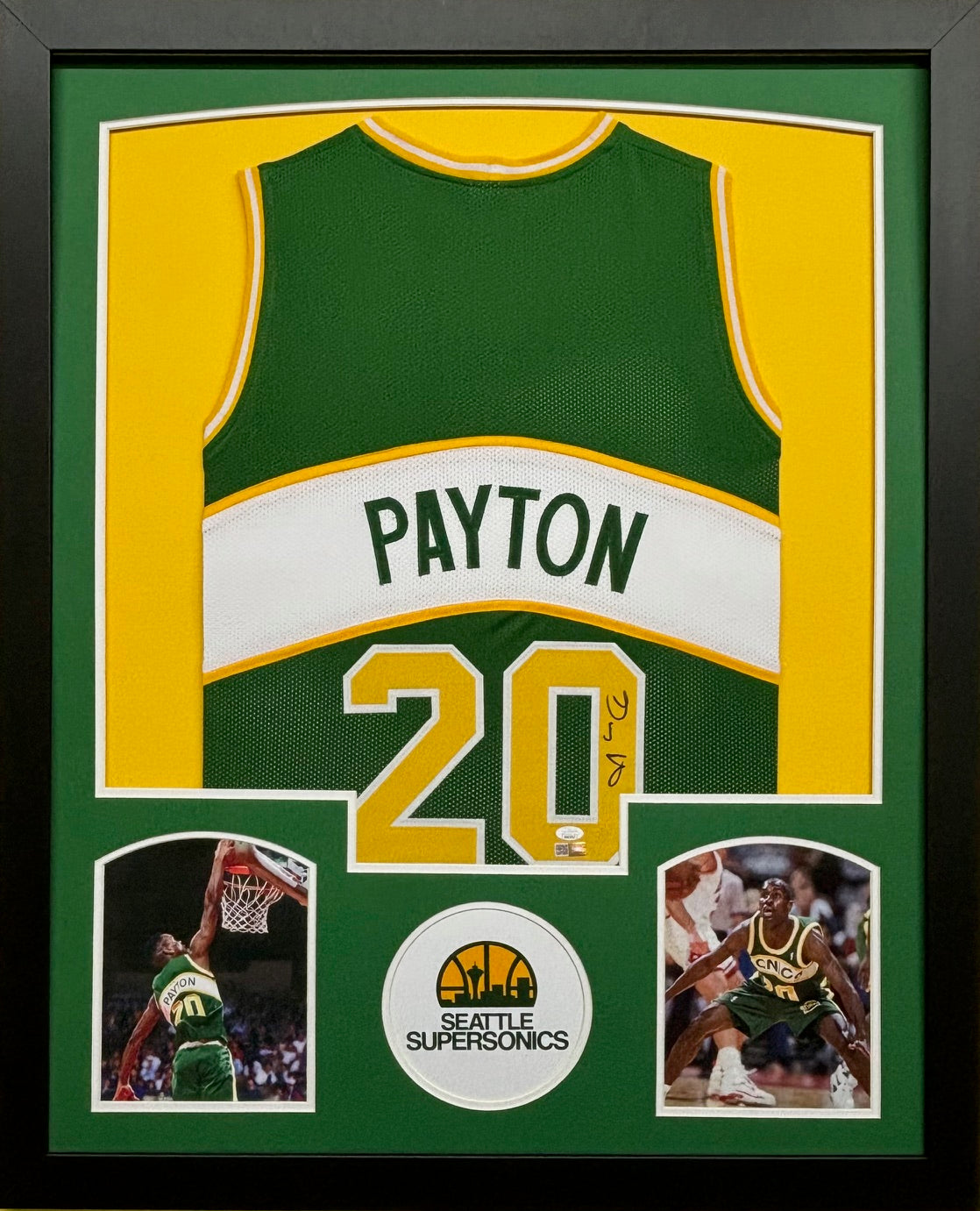 Seattle Supersonics Gary Payton Hand Signed Autographed Custom Green Jersey Framed & Matted with JSA COA