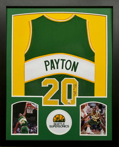 Seattle Supersonics Gary Payton Hand Signed Autographed Custom Green Jersey Framed & Matted with JSA COA
