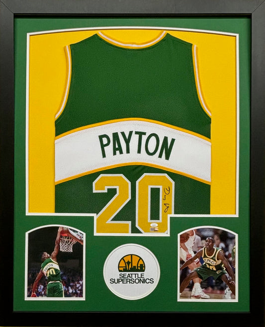 Seattle Supersonics Gary Payton Hand Signed Autographed Custom Green Jersey Framed & Matted with JSA COA