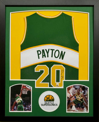 Seattle Supersonics Gary Payton Signed Green Jersey Framed & Matted with JSA COA
