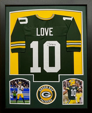 Green Bay Packers Jordan Love Signed Green Jersey Framed & Matted with COA