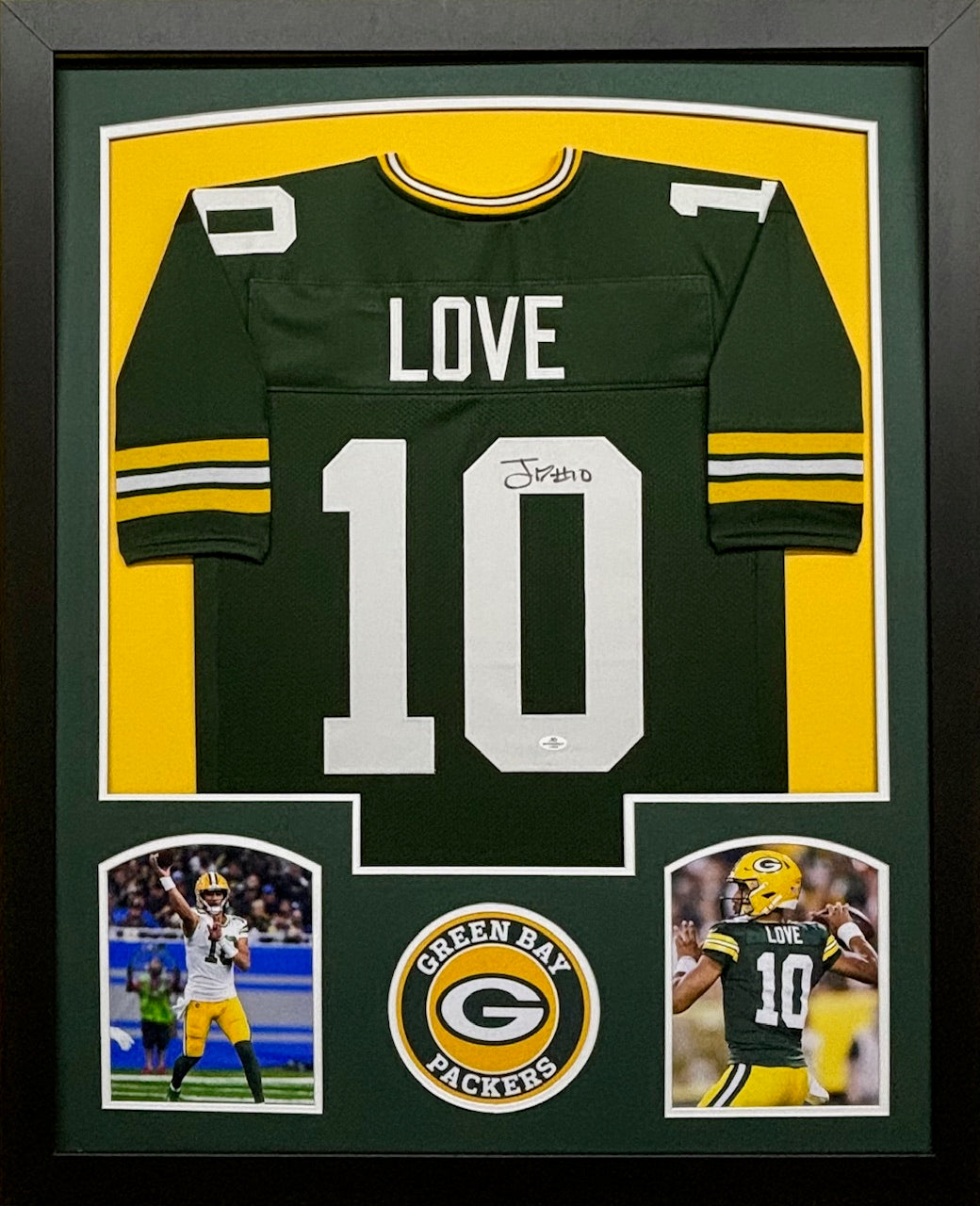 Green Bay Packers Jordan Love Hand Signed Autographed Custom Green Jersey Framed & Matted with COA