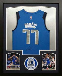 Dallas Mavericks Luka Doncic Hand Signed Autographed Custom Blue Jersey Framed & Matted with COA