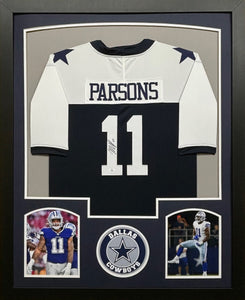 Dallas Cowboys Micah Parsons Hand Signed Autographed Custom Blue Jersey Framed & Matted with COA