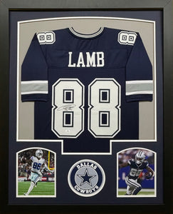 Dallas Cowboys CeeDee Lamb Hand Signed Autographed Custom Blue Jersey Framed & Matted with COA