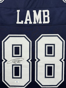 Dallas Cowboys CeeDee Lamb Hand Signed Autographed Custom Blue Jersey Framed & Matted with COA