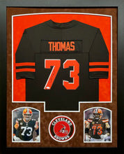 Load image into Gallery viewer, Cleveland Browns Joe Thomas Hand Signed Autographed Custom Brown Jersey Framed &amp; Double Suede Matted with JSA COA