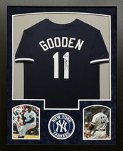 Load image into Gallery viewer, New York Yankees Dwight Gooden Hand Signed Autographed Custom Blue Jersey Framed &amp; Suede Matted with BECKETT COA