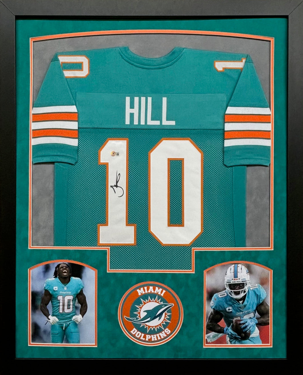 Miami Dolphins Tyreek Hill Hand Signed Autographed Custom Teal Jersey Framed & Double Suede Matted with BECKETT COA