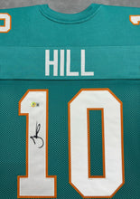 Load image into Gallery viewer, Miami Dolphins Tyreek Hill Hand Signed Autographed Custom Teal Jersey Framed &amp; Double Suede Matted with BECKETT COA