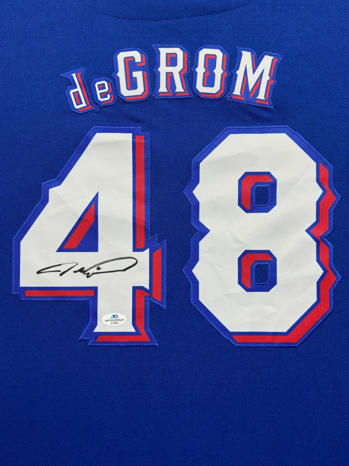 Texas Rangers Jacob DeGrom Hand Signed Autographed Custom Blue Jersey Framed & Matted with COA
