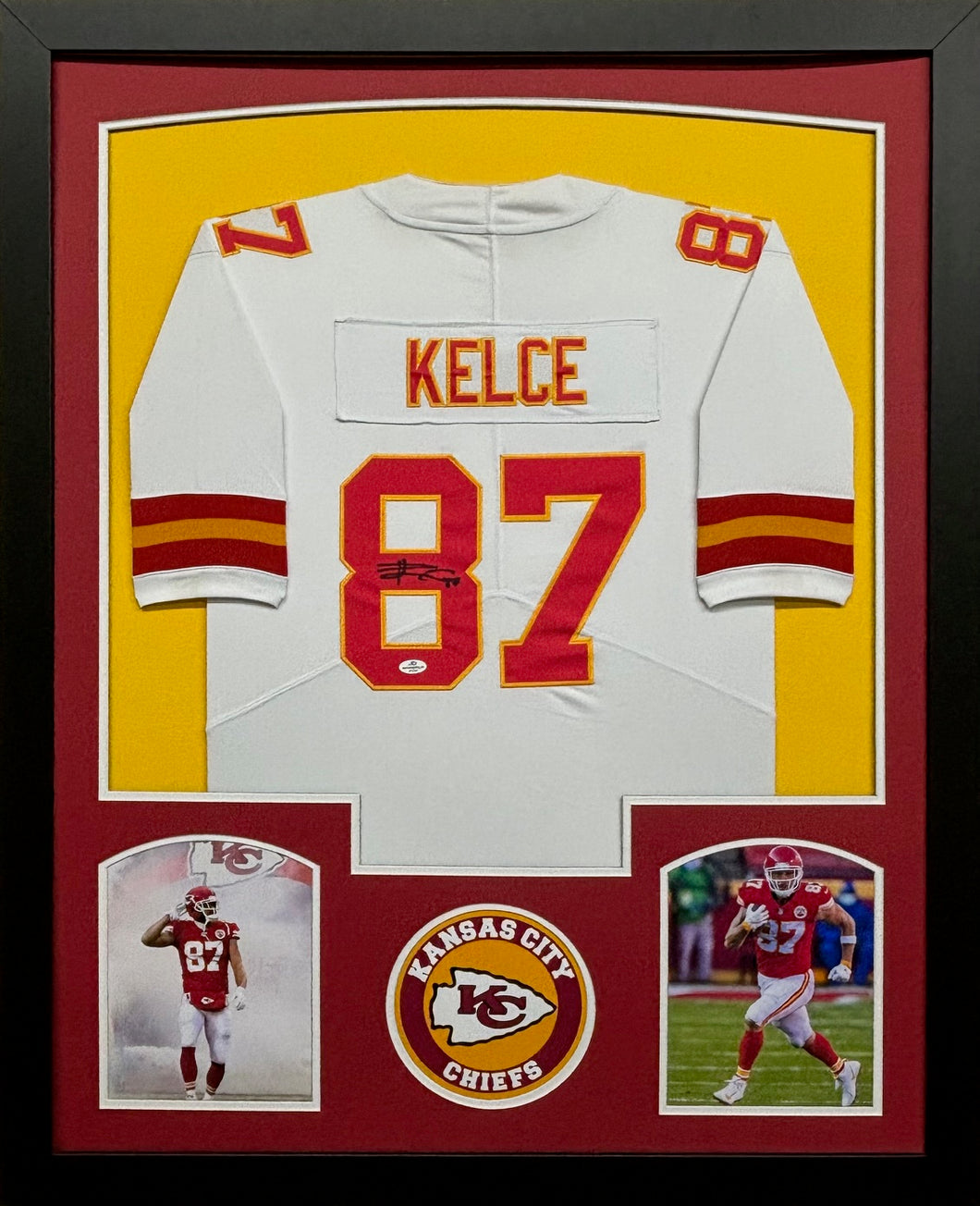 Kansas City Chiefs Travis Kelce Hand Signed Autographed Custom White Jersey Framed & Matted with COA