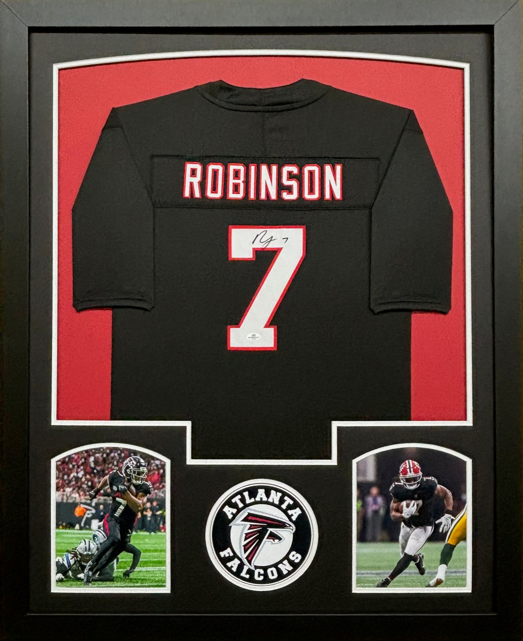 Atlanta Falcons Bijan Robinson Hand Signed Autographed Custom Black Jersey Framed with Matting Includes COA