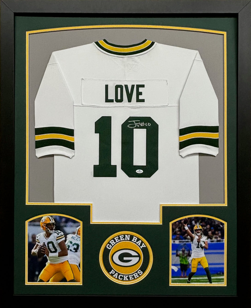 Green Bay Packers Jordan Love Hand Signed Autographed Custom White Jersey Framed & Matted with COA