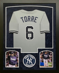 New York Yankees Joe Torre Hand Signed Autographed Custom Gray Jersey Framed & Double Suede Matted JSA COA