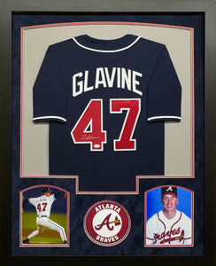 Atlanta Braves Tom Glavine Hand Signed Autographed Custom Navy Jersey Framed & Suede Matted JSA COA