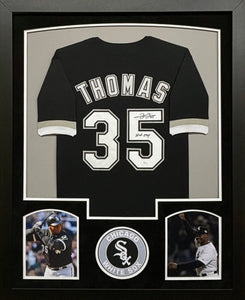 Chicago White Sox Frank Thomas Hand Signed Autographed Custom Black Jersey with HOF 2014 Inscription Framed & Suede Matted JSA COA