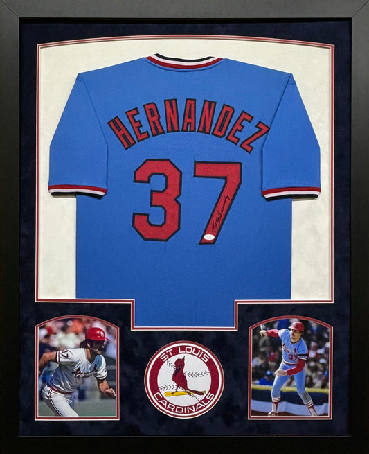St. Louis Cardinals Keith Hernandez Hand Signed Autographed Custom Blue Jersey Framed & Double Suede Matted JSA COA
