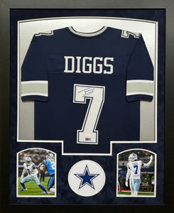 Dallas Cowboys Trevon Diggs Hand Signed Autographed Custom Navy Jersey Framed & Suede Matted JSA COA