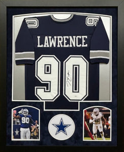 Dallas Cowboys DeMarcus Lawrence Hand Signed Autographed Custom Navy Jersey Framed & Suede Matted JSA COA