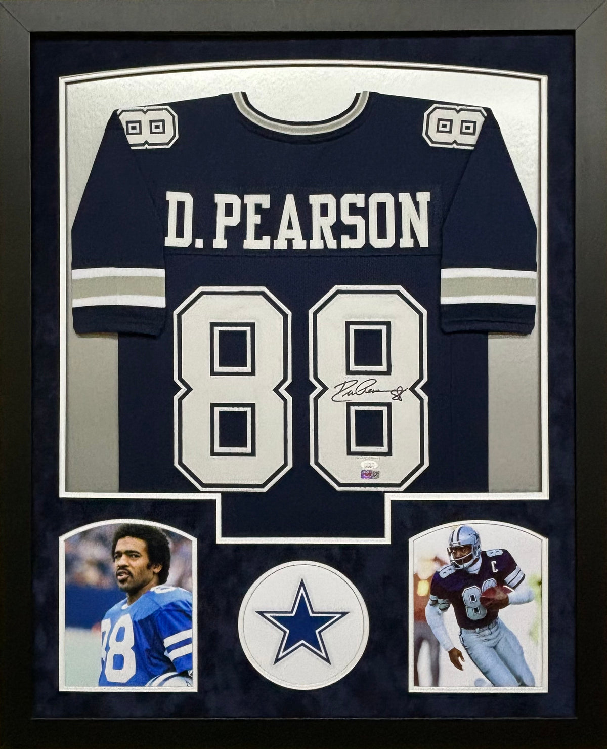 Dallas Cowboys Drew Pearson Hand Signed Autographed Custom Navy Jersey Framed & Suede Matted JSA COA