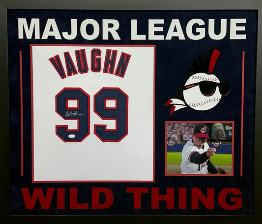 Major League "Ricky Vaughn" Charlie Sheen Hand Signed Autographed Jersey Framed & Suede Matted with 3D Logo & Team Name Cutout JSA COA
