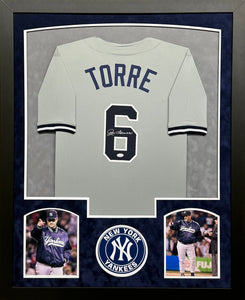 New York Yankees Joe Torre Hand Signed Autographed Custom Gray Jersey Framed & Double Suede Matted with JSA COA